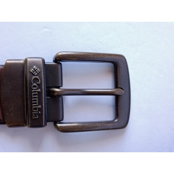 Columbia Belt Synthetic Leather Men's 38 Brown Black Stitched Adjustable - Picture 3 of 9